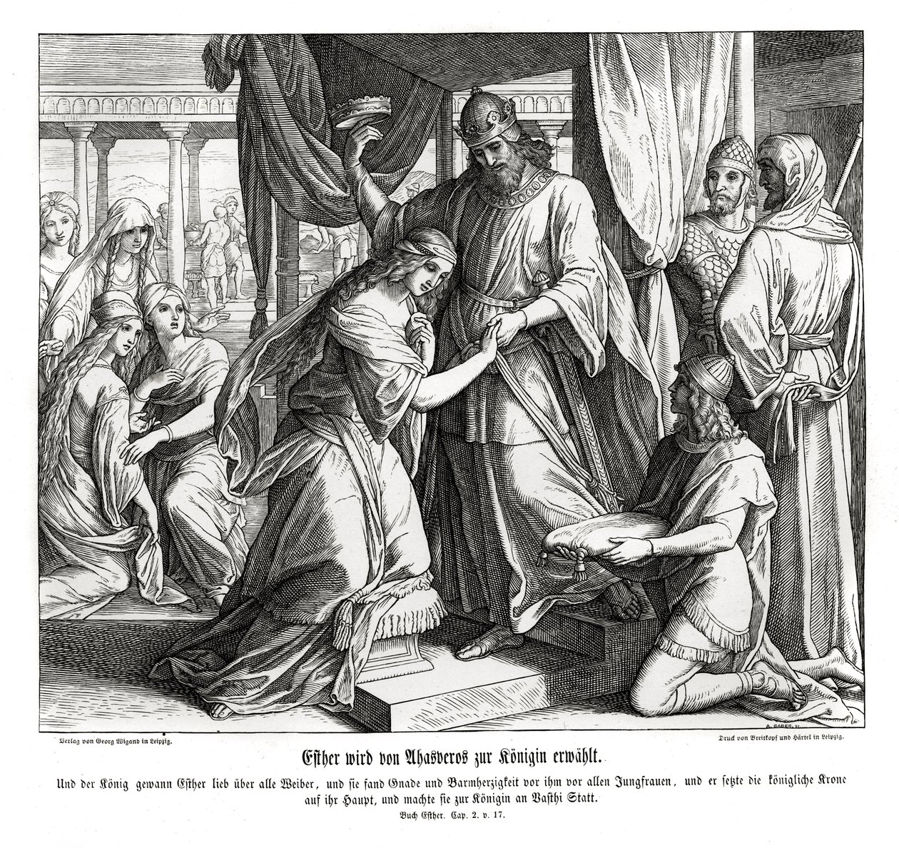 Esteristä tehdään kuningatar, Esther tekijältä Julius Schnorr von Carolsfeld