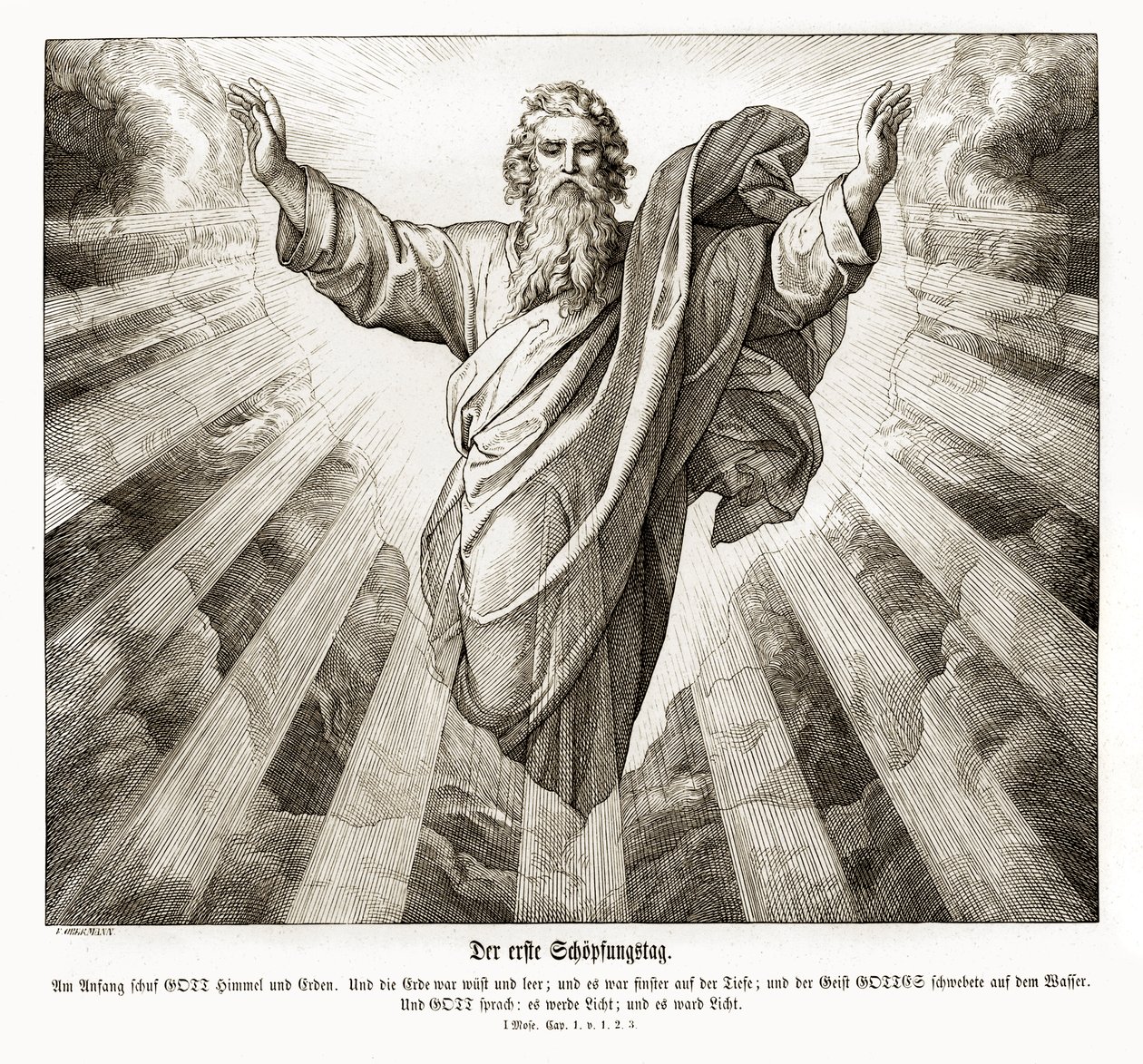 Ensimmäinen luomispäivä, Genesis tekijältä Julius Schnorr von Carolsfeld