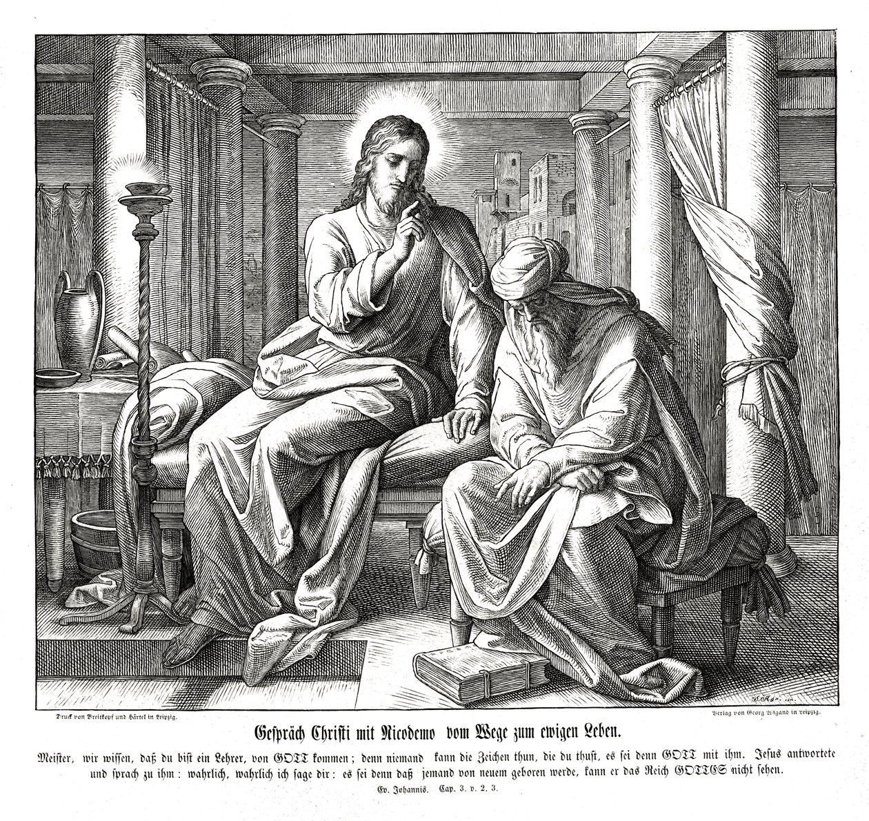 Jeesus ja Nikodemus, Johanneksen evankeliumi tekijältä Julius Schnorr von Carolsfeld