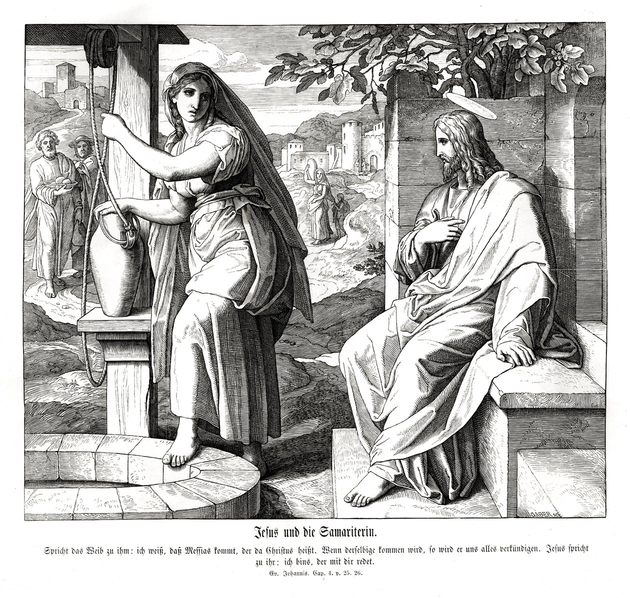 Jeesus ja samarialainen nainen, Johanneksen evankeliumi tekijältä Julius Schnorr von Carolsfeld