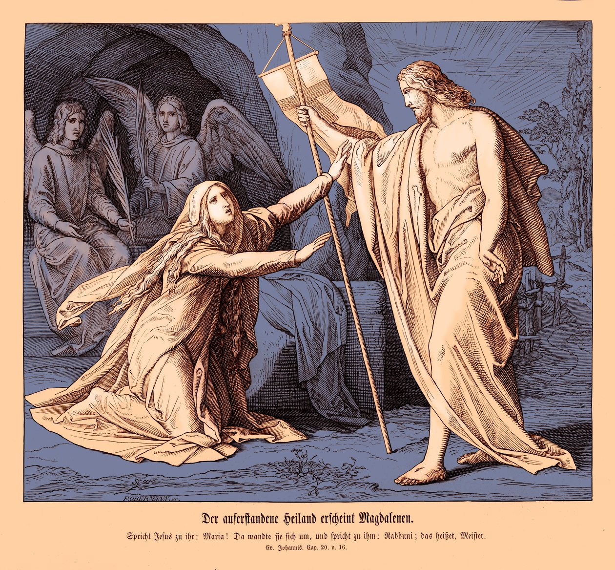 Jeesus ilmestyy Maria Magdaleenalle, Johanneksen evankeliumi tekijältä Julius Schnorr von Carolsfeld