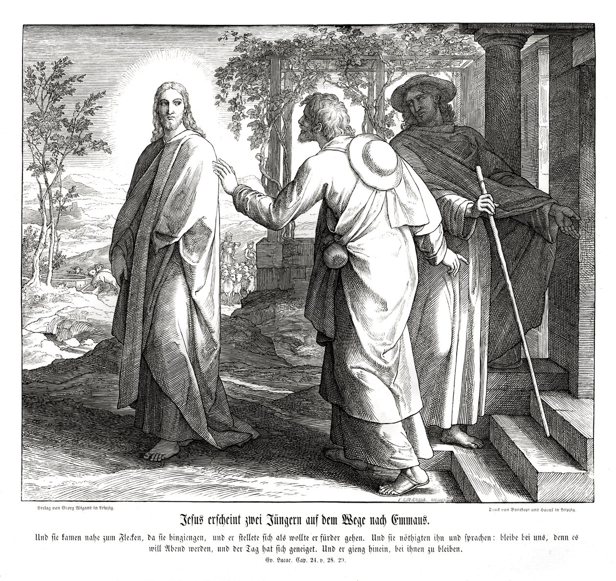 Jeesus ilmestyy kahdelle opetuslapselle, Luukkaan evankeliumi tekijältä Julius Schnorr von Carolsfeld