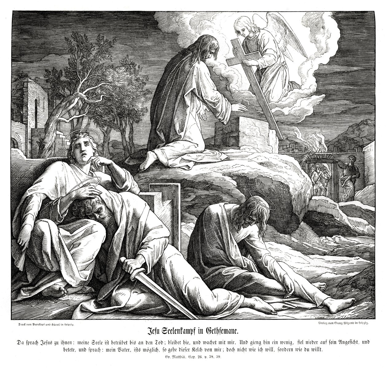 Jeesus Getsemanen puutarhassa, Matteuksen evankeliumi tekijältä Julius Schnorr von Carolsfeld