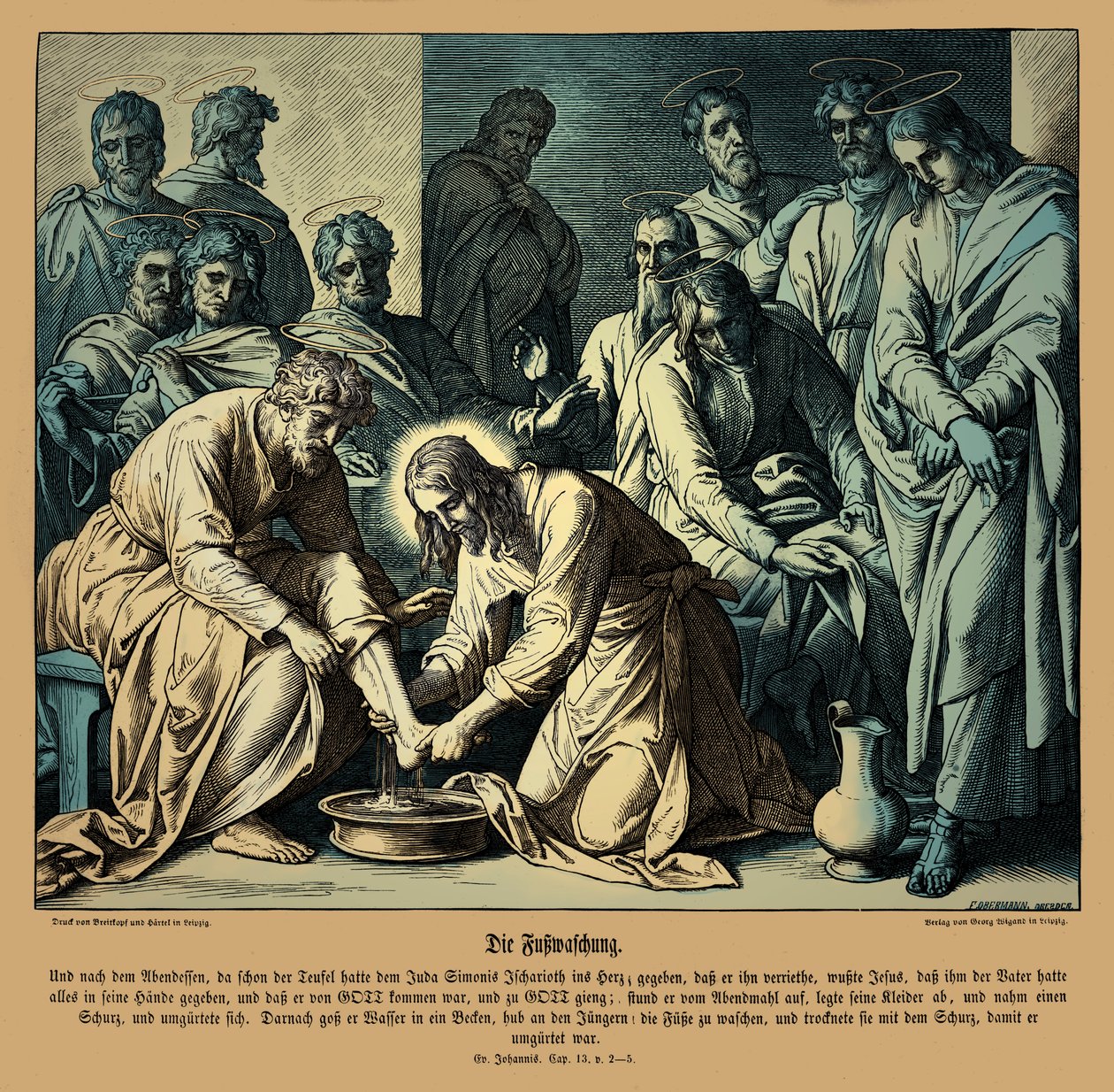 Jeesus pesee opetuslastensa jalat, Johanneksen evankeliumi tekijältä Julius Schnorr von Carolsfeld