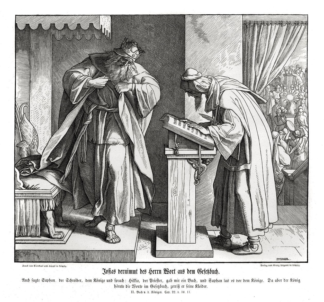 Josia kuulee lain sanan, 2 Kings tekijältä Julius Schnorr von Carolsfeld