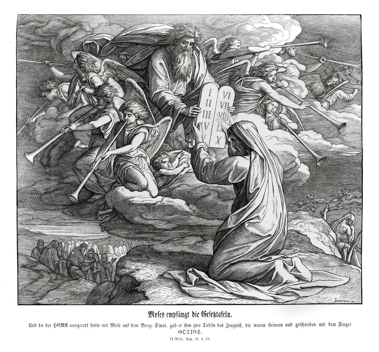 Mooses saa käskyt, Exodus tekijältä Julius Schnorr von Carolsfeld