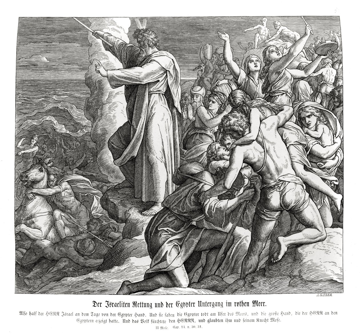 Punaisenmeren jakaminen, Exodus tekijältä Julius Schnorr von Carolsfeld
