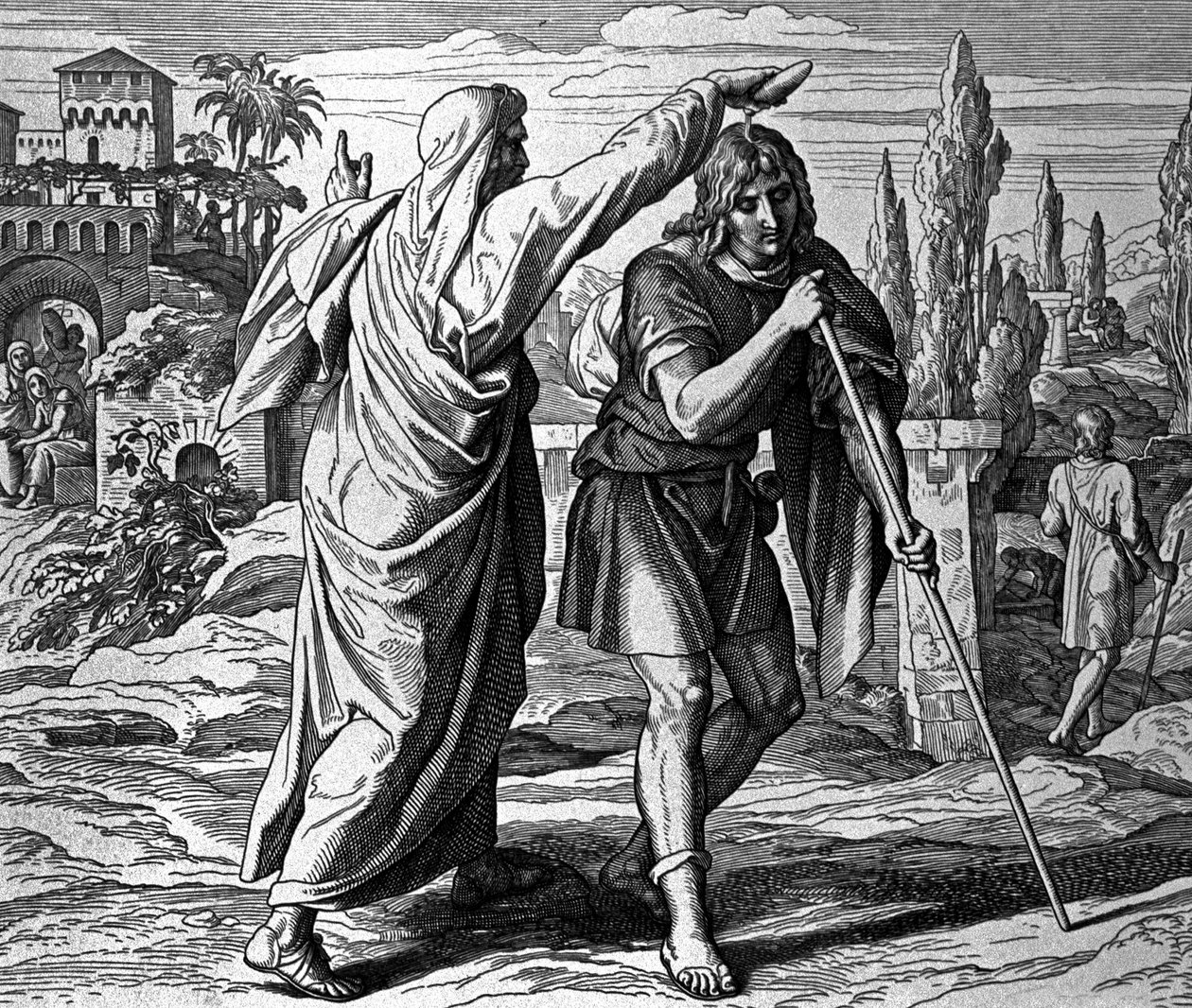 Samuel voitelee Saulin Israelin kuninkaaksi tekijältä Julius Schnorr von Carolsfeld