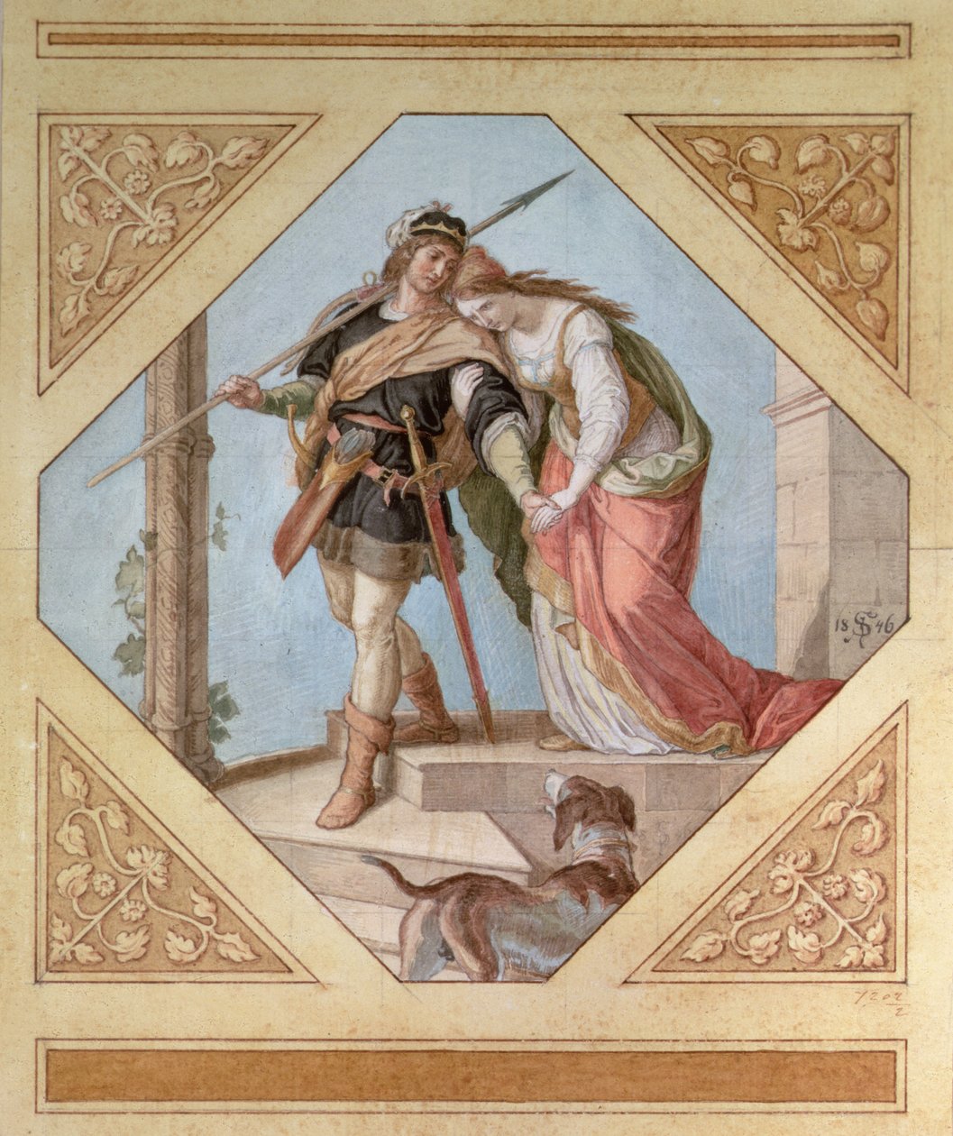 Siegfried ja Brunhilde, kuvitus Richard Wagnerin (1813-83) teoksesta Niebelungen. tekijältä Julius Schnorr von Carolsfeld