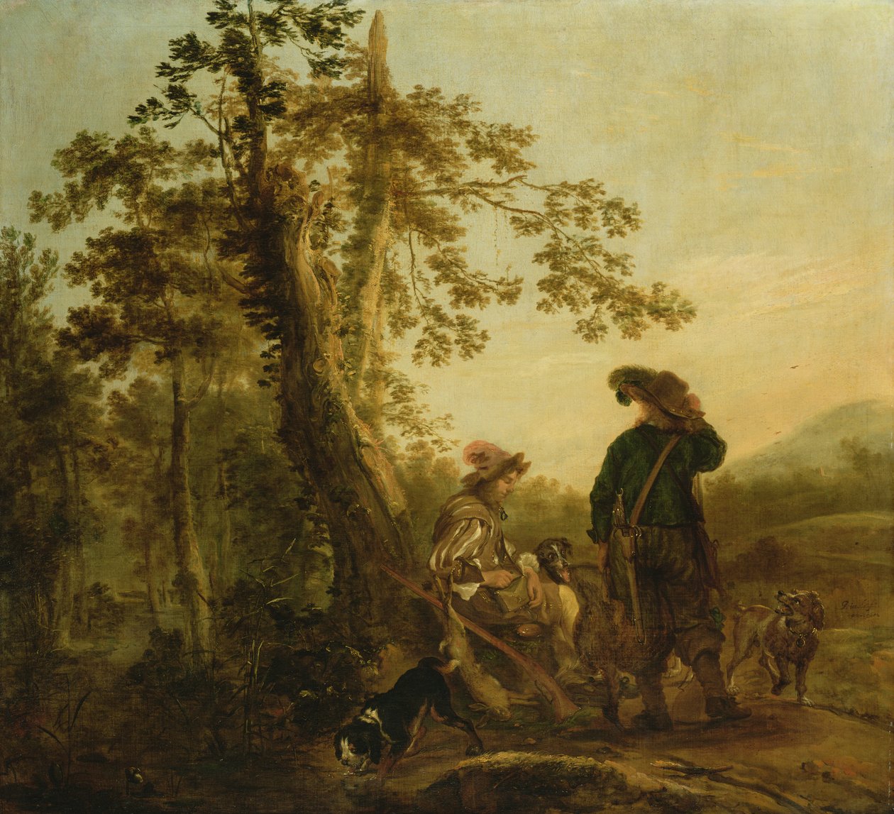 Lepäävät metsästäjät, 1652 tekijältä Juriaen Jacobsz