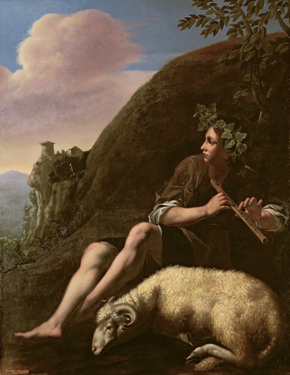 Pastoraali, paimen ja lammas (öljy kankaalle) (restauroinnin jälkeen) tekijältä Jusepe de (follower of) Ribera