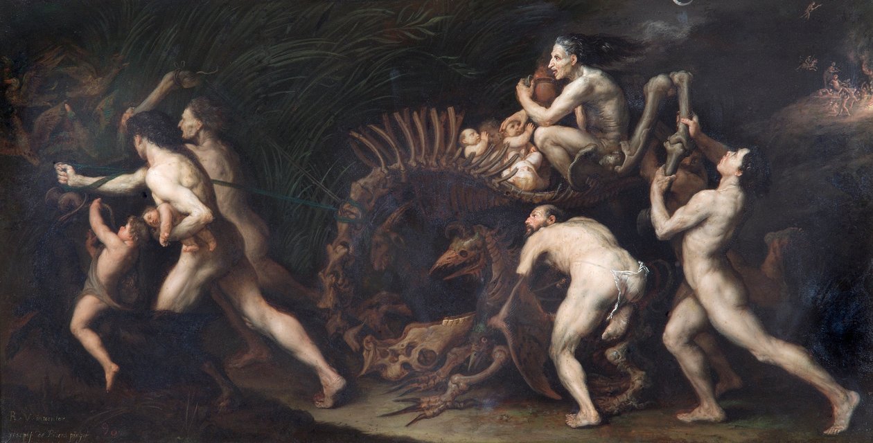 "La Carcasse: noita piirretty hirviön luurankoon", 1600-luku tekijältä Jusepe de Ribera