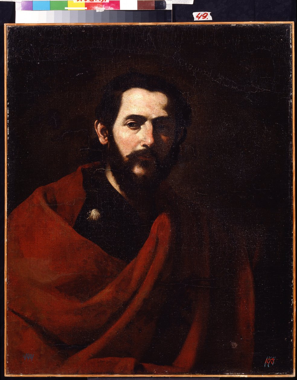 Apostoli Pyhä Jaakob Suuri (Apostoli Pyhä Jaakob Suuri). Muotokuva Jacques de Zebedeuksesta, yhdestä Kristuksen kahdestatoista opetuslapsesta. Jose de Riberan maalaus nimeltä il Spagnoletto "espanjalainen" (1591-1652). Öljy kankaalle. Espanjalainen taide,  tekijältä Jusepe de Ribera