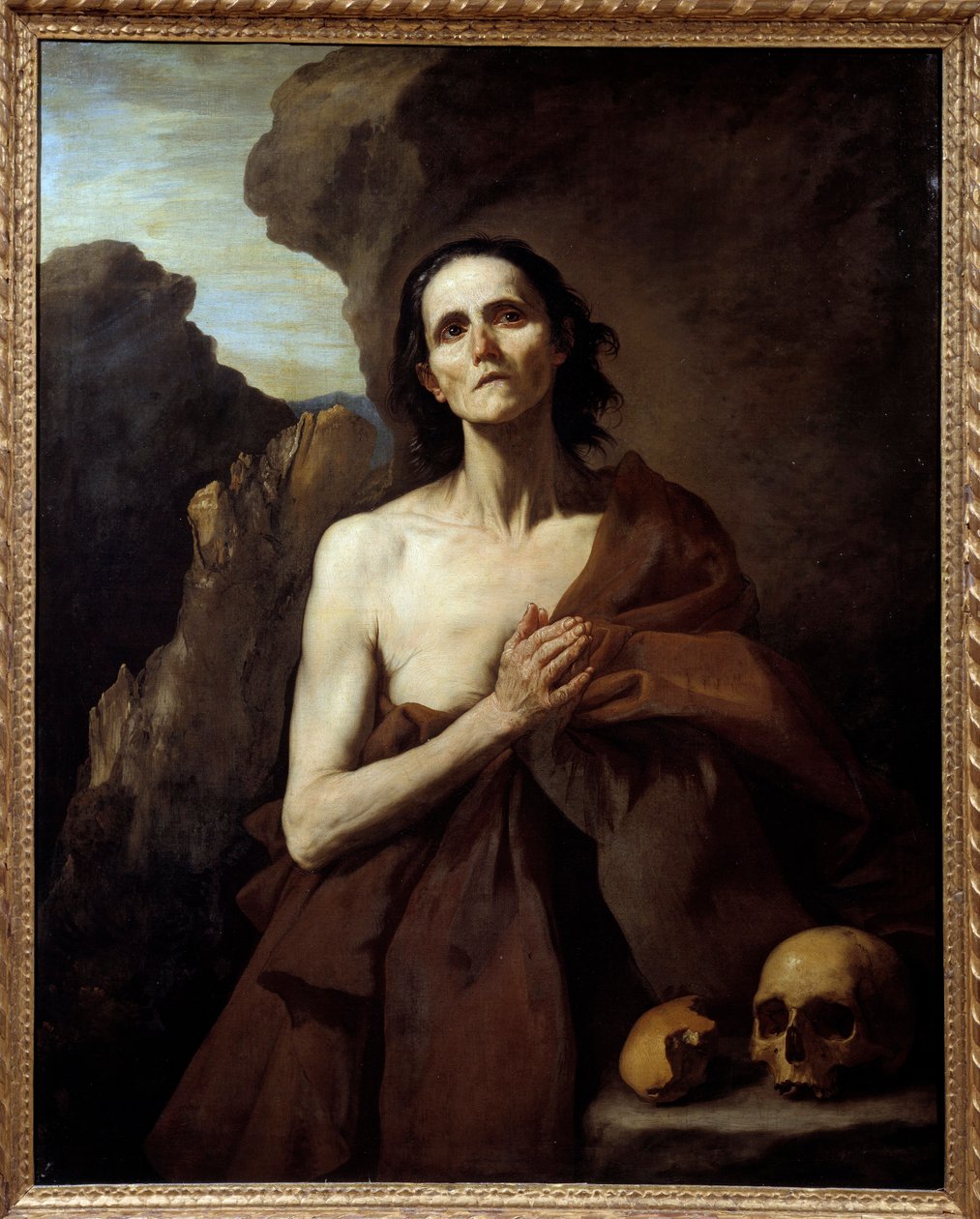 Jose de Ribera dit il Spagnoletton "" espanjalainen"" (1591-1652) muotokuva Pyhästä Mariasta Egyptiläisestä, Penitente aavikkomaalauksesta (Vanita) tekijältä Jusepe de Ribera