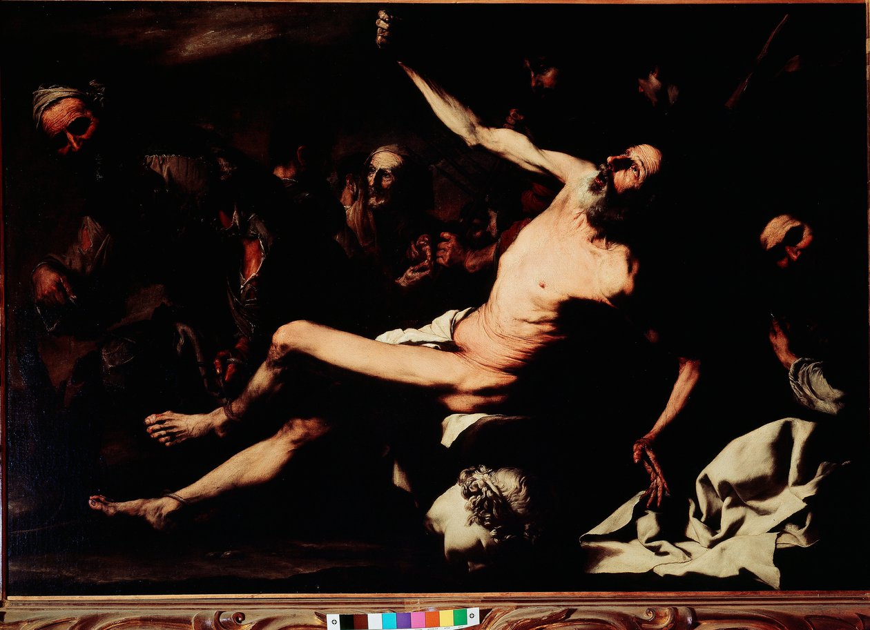 Pyhän Barthelemyn marttyyrikuolema Jusepe de Ribera dit lo Spagnoletton (1591-1652) maalaus n. 1630 su. 145x216 cm Firenze, Palazzo Pitti, Galleria Palatina tekijältä Jusepe de Ribera