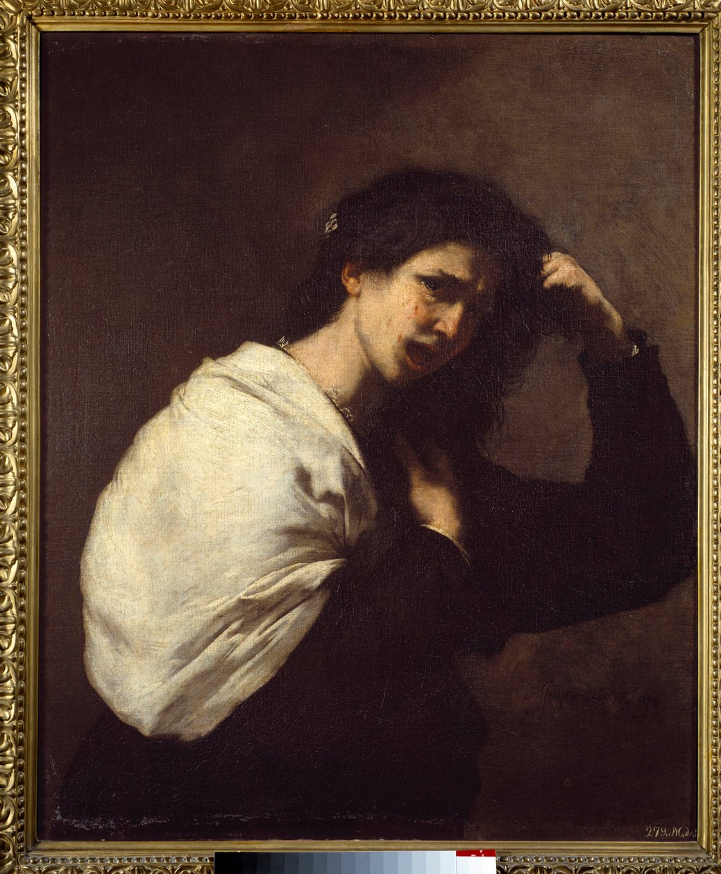 Nainen repimässä hiuksiaan Jose de Riberan maalaus dit il Spagnoletto "" espanjalainen"" (1591-1652) tekijältä Jusepe de Ribera