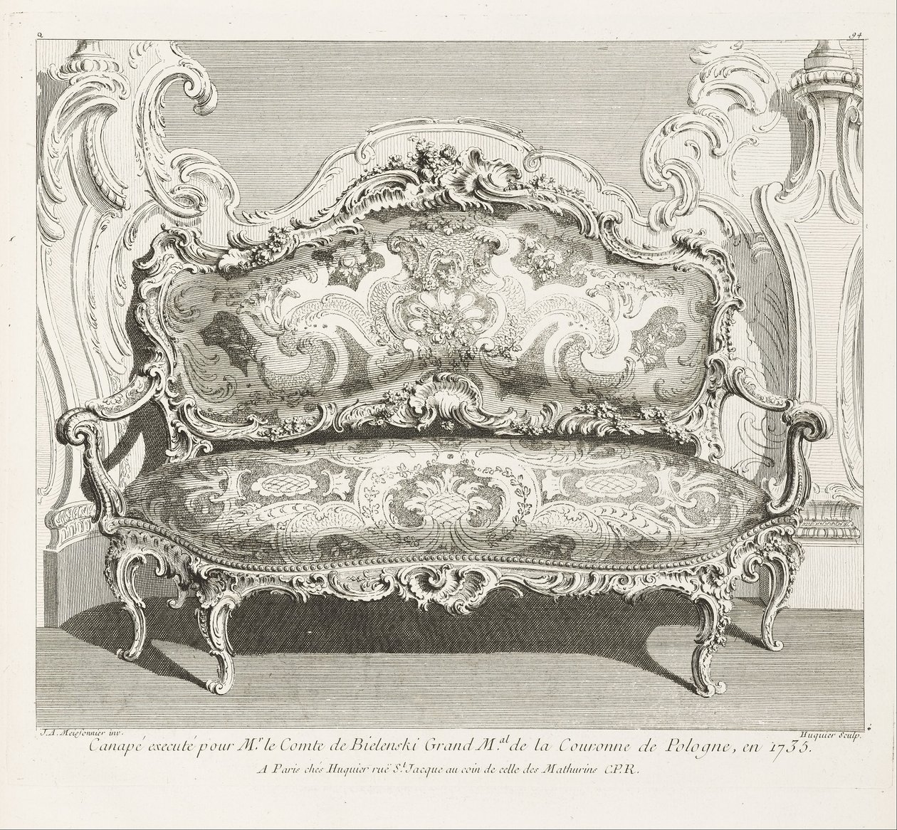 Sohva teloitettiin Puolan kruunun kreivi de Bielinskin suurmestarille vuonna 1735. Sohva... tekijältä Juste Aurèle Meissonnier