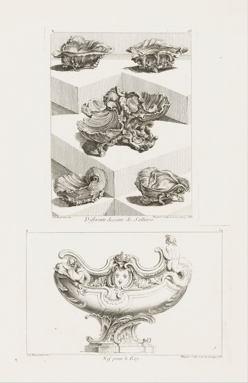 Differents Desseins de Sallieres (erilaisia suola -astioita), pl. 63 Oeuvre de Juste-Aurelessa tekijältä Juste Aurèle Meissonnier