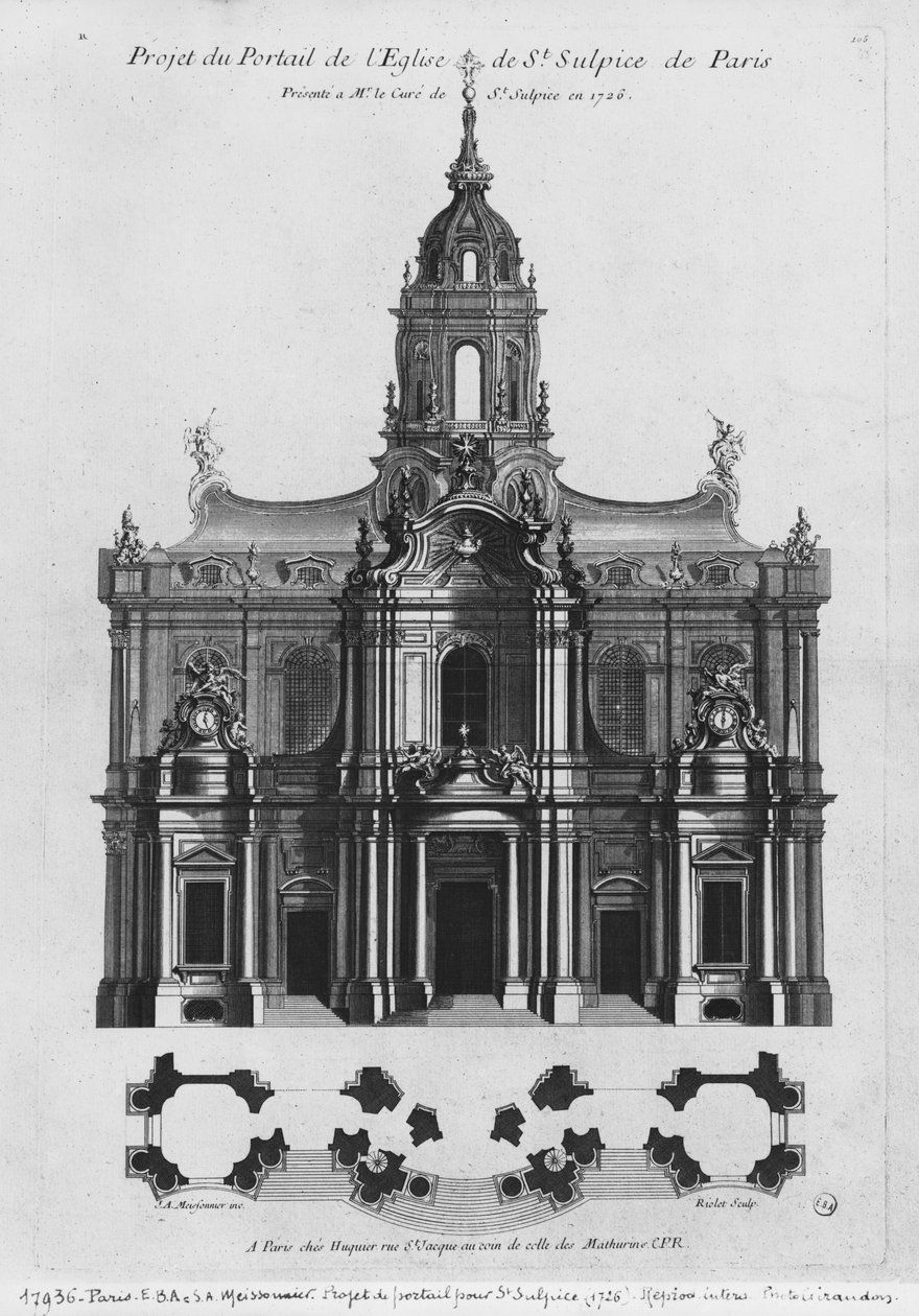 Saint-Sulpicen kirkon hanke, julkisivun julkisivu, Pariisi, Riolet