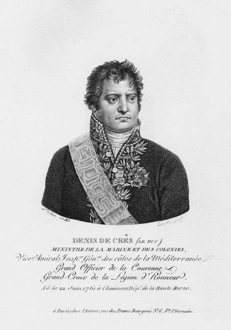 Denis Decres, meri- ja siirtomaiden ministeri, kaiverrus Lanvin, 1813 tekijältä Justine Le Suire