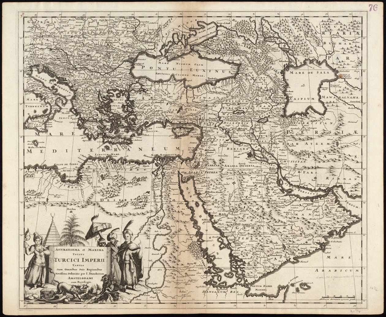 Accuratissima et maxima totius Turcici Imperii tabula cum omnibus suis regionibus novissima delineatio tekijältä Justus Danckerts