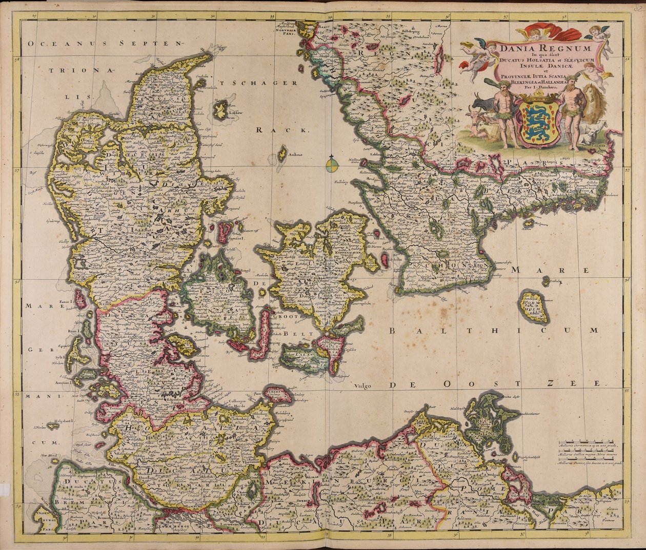 Dania regnum : in quo sunt ducatus Holsatia et Slesvicum insulae Danicae et provinciae Iutia Scania Blekingia et Hallandia. tekijältä Justus Danckerts