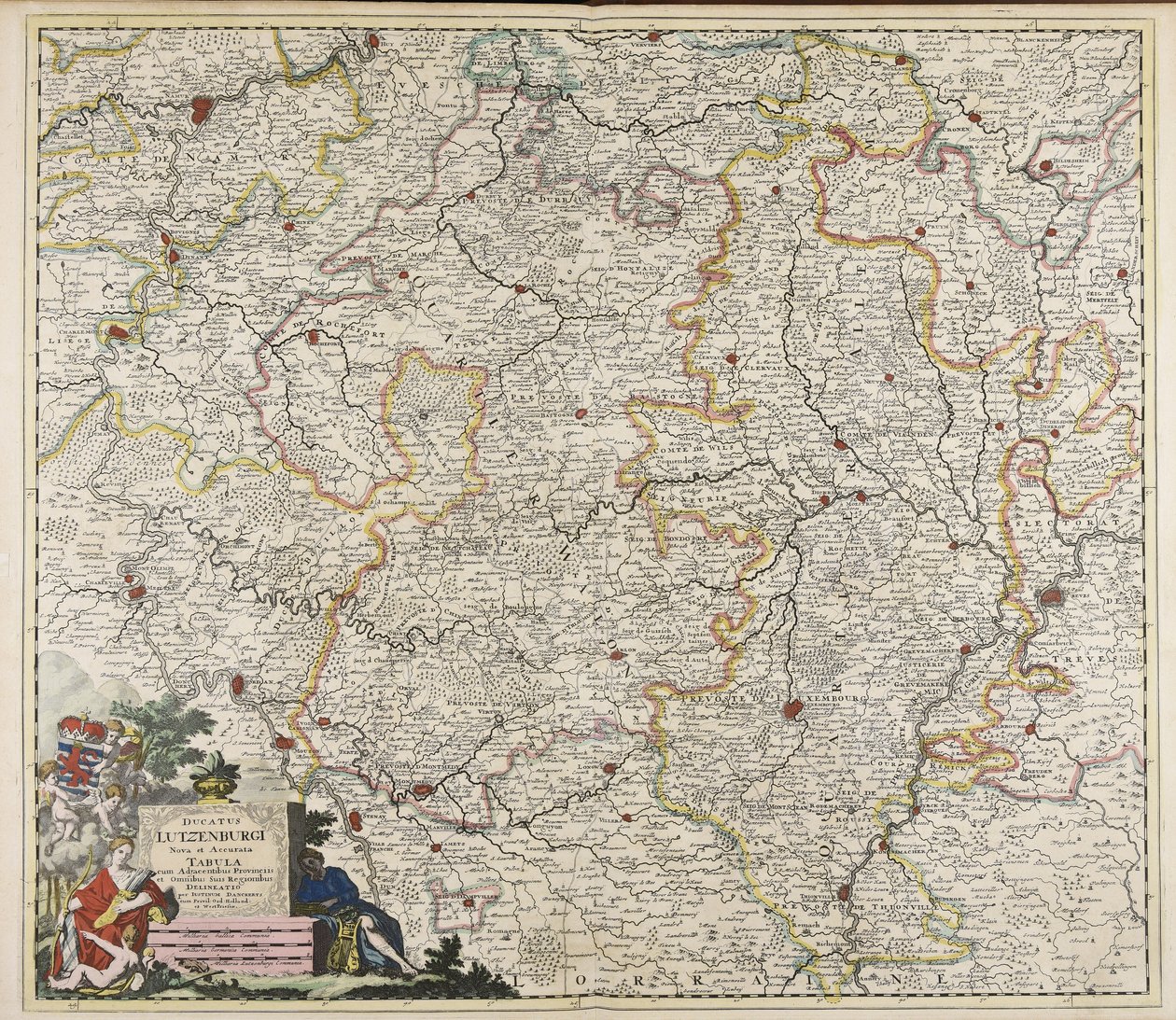 Ducatus Lutzenburgi nova et accurata tabula : cum adjacentibus provinciis et omnibus suis regionibus delineatio / per Iustinum Danckerts. tekijältä Justus Danckerts