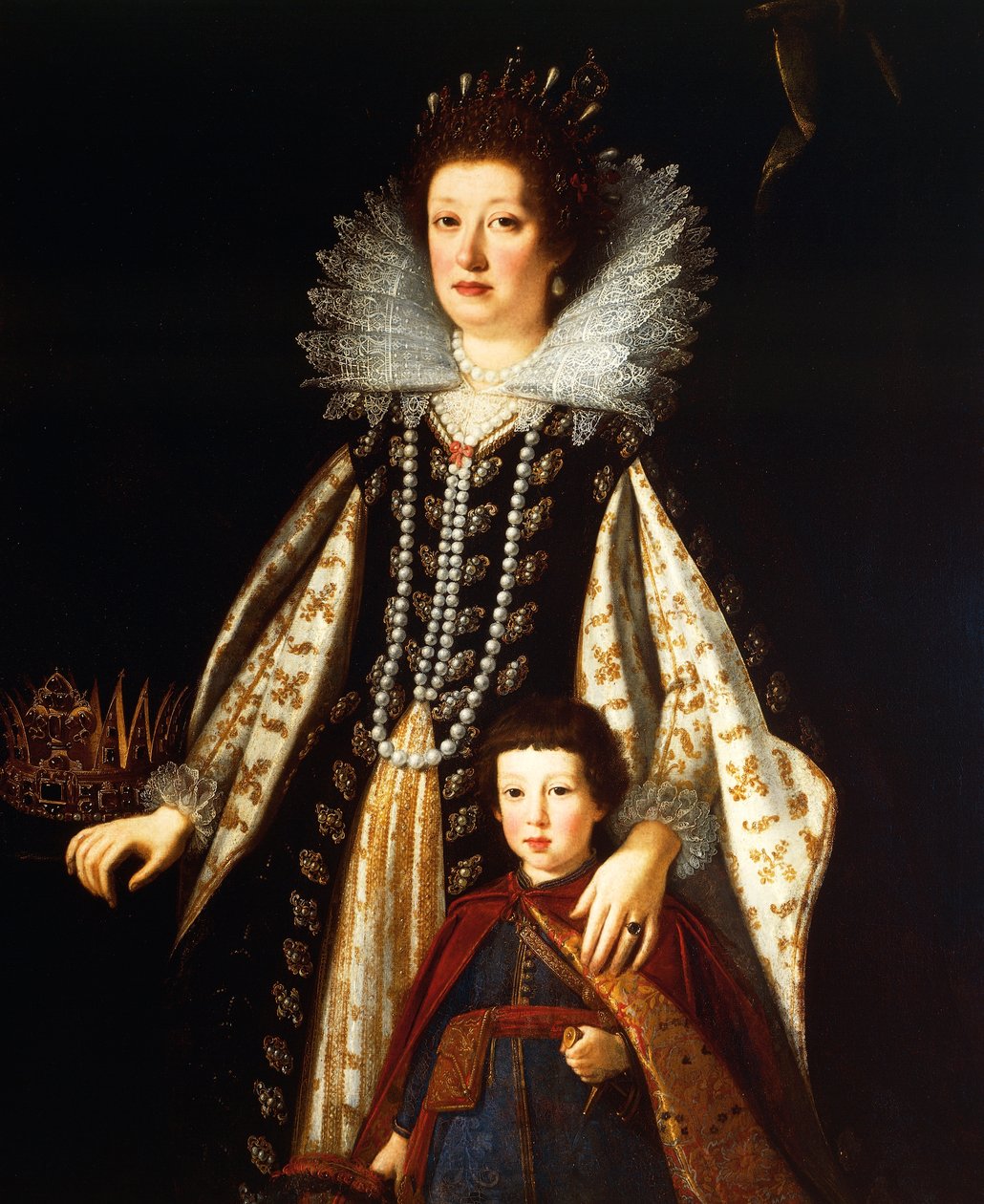 Muotokuva Itävallan arkkiherttuatar Maria Maddalenasta poikansa Ferdinand II:n kanssa tekijältä Justus Sustermans