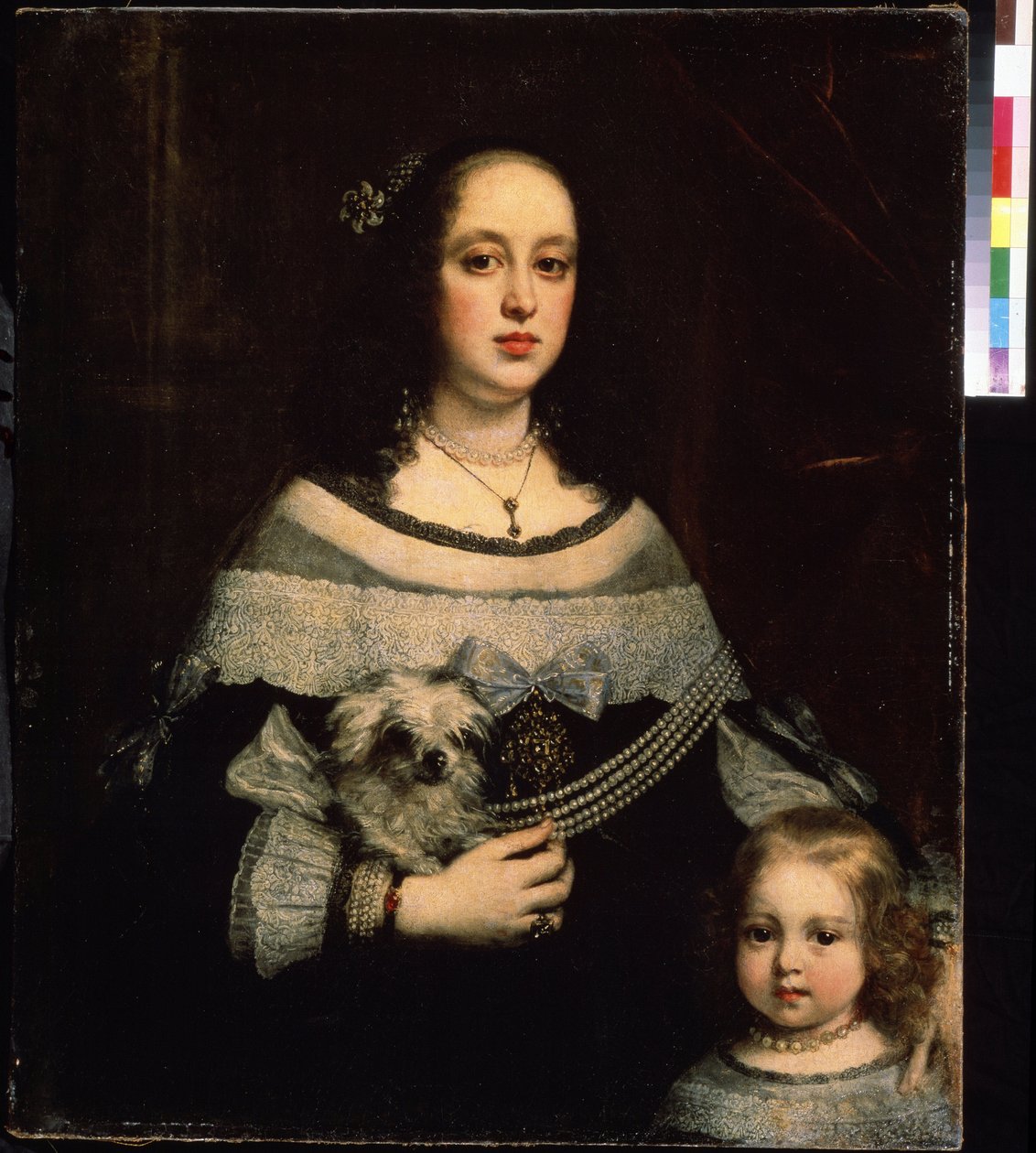 Naisen ja pienen tytön muotokuva (Naisen ja pienen tytön muotokuva). Justus Suttermansin (1597-1681) maalaus. Öljy kankaalle, 89 x 74 cm, noin 1660. Flanderin taidetta, barokkityyliä. Pushkinin taidemuseo, Moskova. tekijältä Justus Suttermans