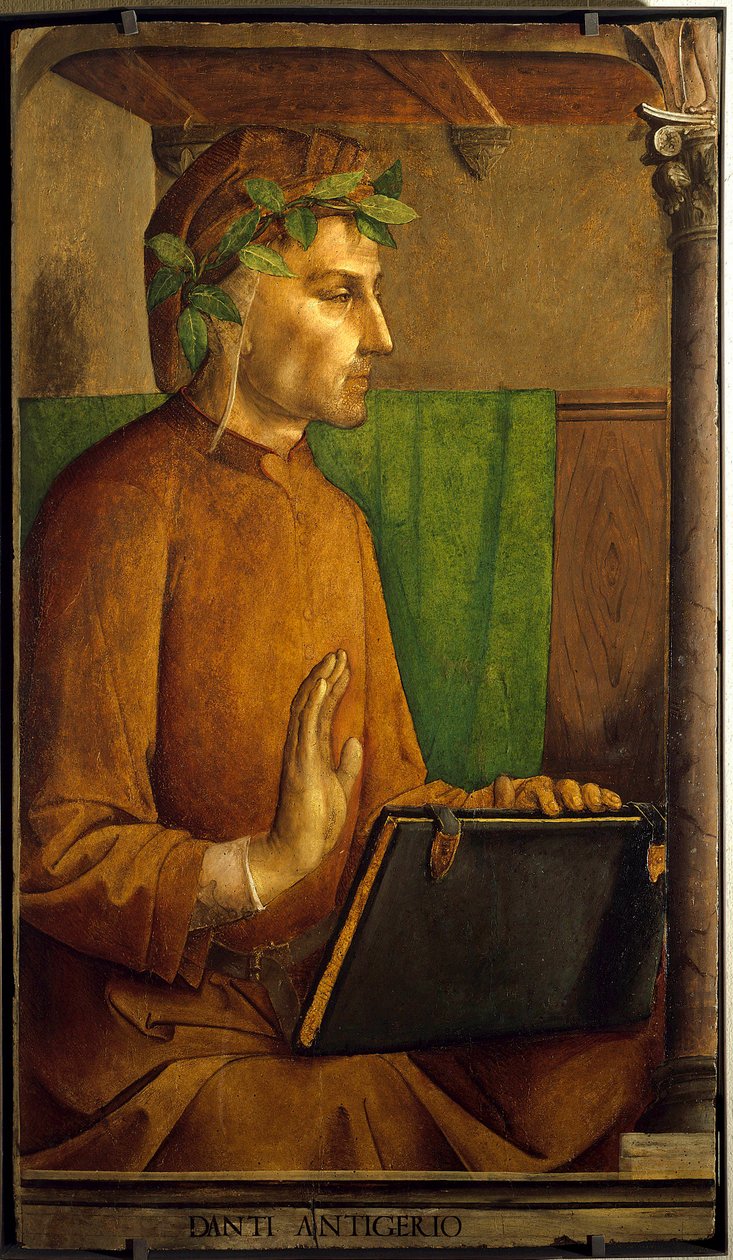 Dante Alighierin (1265-1321) runoilijan muotokuva Juste De Ghentin (1435-1480) maalaus 1400-luku, öljy puulle, Dim. 1,15 x 0,64 m. Pariisi. Musee Du Louvre - runoilija Dante Alighierin (1265-1321) muotokuva. Juste de Ghentin maalaus (1435-1480) tekijältä Justus van (c.1435 c.1480) Gent