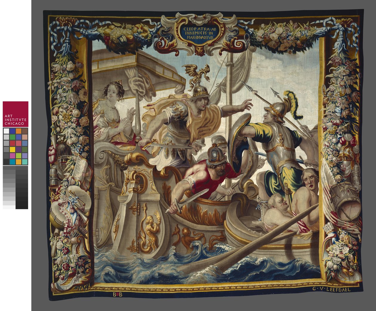 Actiumin taistelu Caesarin ja Kleopatran tarinasta, William van Leefdael Workshop, n. 1680 tekijältä Justus van Egmont
