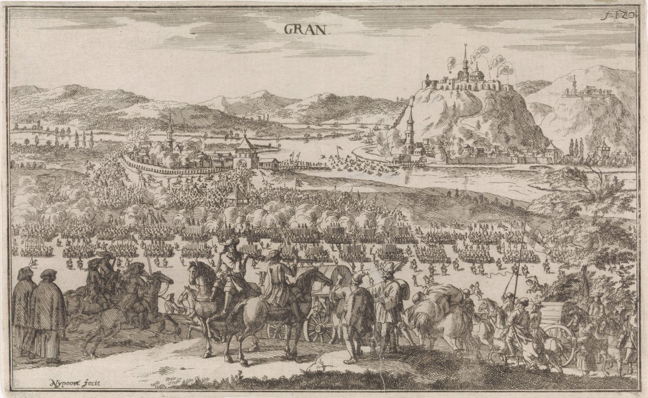 Kuona Párkányissa vuonna 1683 Gran (otsikko esineessä) tekijältä Justus van den Nijpoort