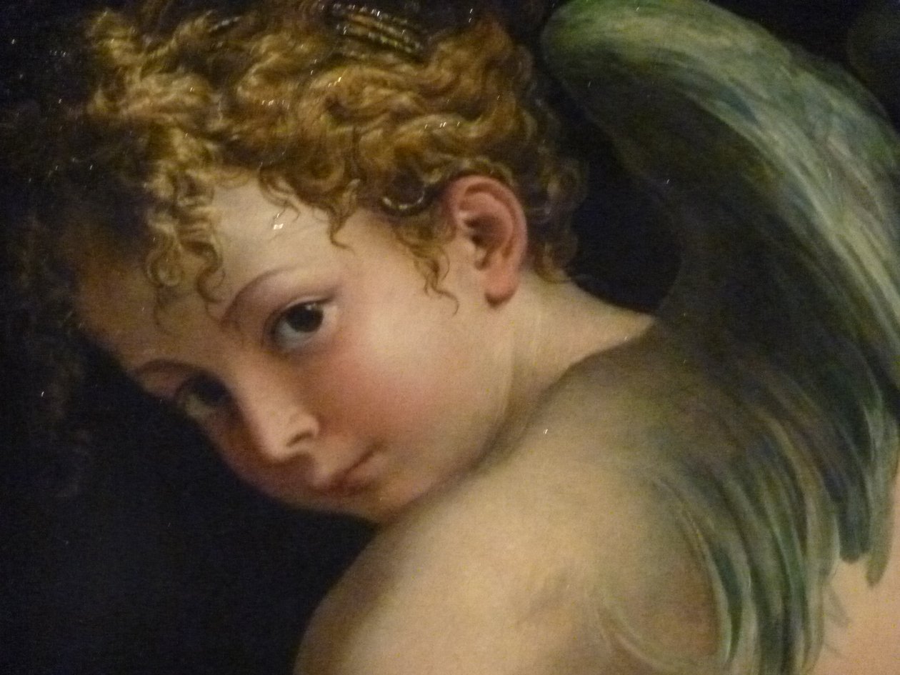 Francesco Mazzola, nimeltään Parmigianino .Cupid Carving His Bow, yksityiskohta Kunsthistorisches Museum, Wien tekijältä Parmigianino