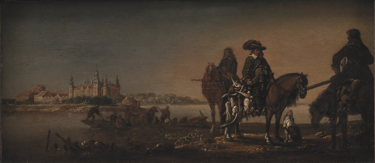 Prinssi Christian, perillinen, metsästää ankkoja Nykøbingin linnassa tekijältä KMS 1530 Monogrammist A.M.
