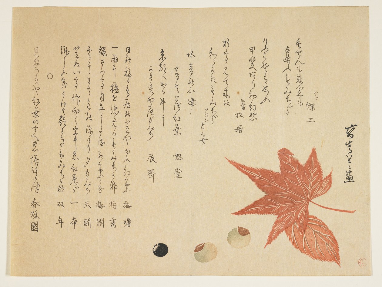 Syksyn lehdet ja pähkinät, 1849-76 (värillinen puupainatus) tekijältä K II Skoku