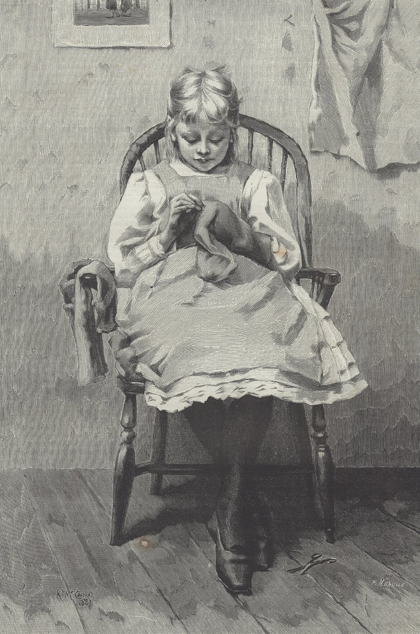Teini-ikäinen ompelija, Fortuné Méaullen (1844-1901) kaiverrus (kaiverrus) (kaiverrus) tekijältä K. McCausland
