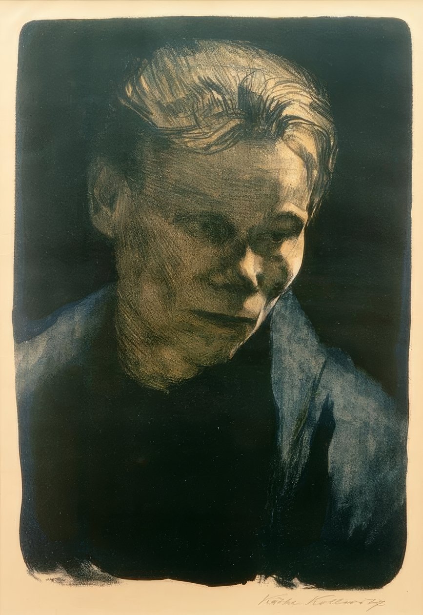 K. Kollwitz, puolipitkä muotokuva työläisnaisesta tekijältä Käthe Kollwitz