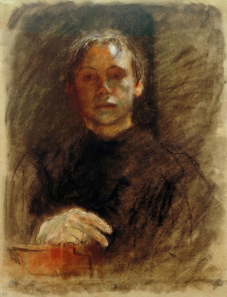 Käthe Kollwitz, Omakuva kasvot oikealla kädellä - Self-Portrait en Face with Right Hand tekijältä Käthe Kollwitz
