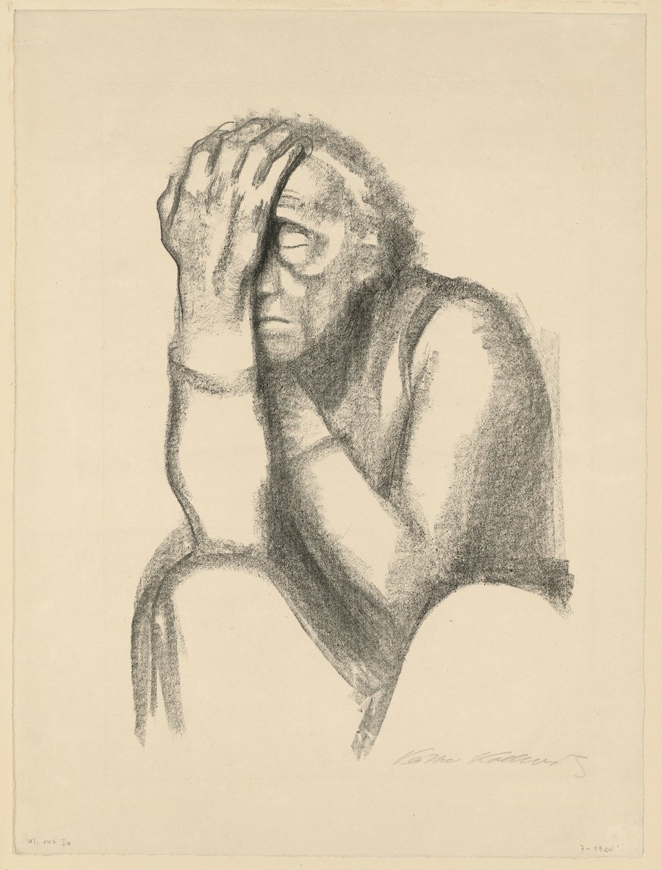 Mietteliäs nainen (Epätoivo) (2. tila) tekijältä Käthe Kollwitz