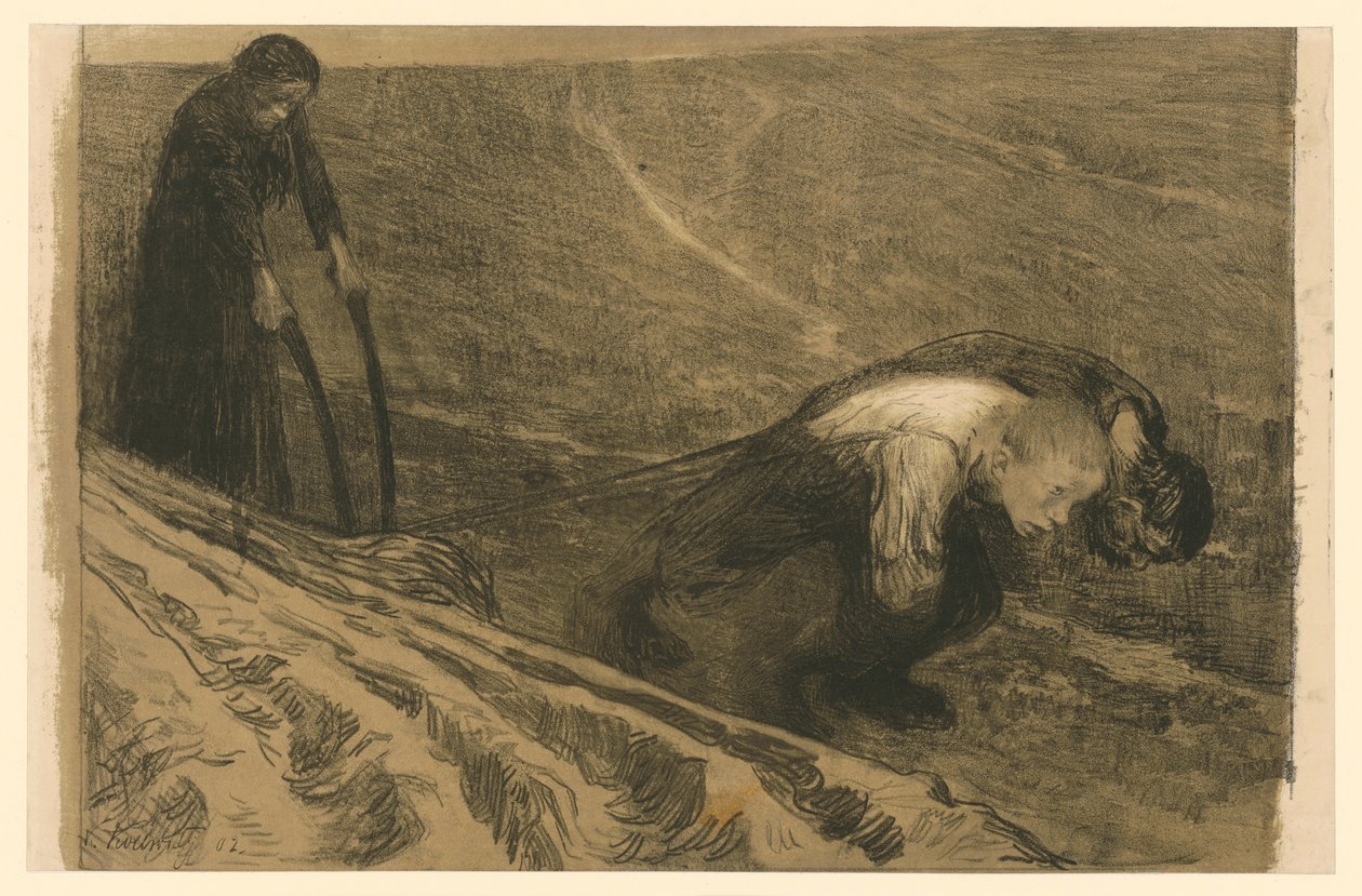 Aurankiskuri ja vaimo (Hylätty versio sarjan "Talonpoikaissota" lehteä 1 varten, 1. tila) tekijältä Käthe Kollwitz