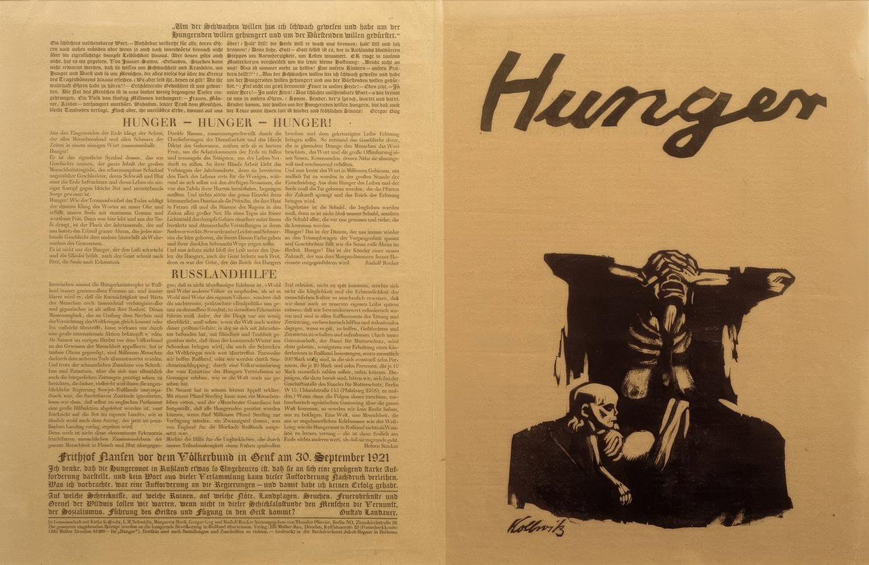 Neuvosto-Venäjä, ruokakriisi / pamfletti, K. Kollwitz tekijältä Käthe Kollwitz