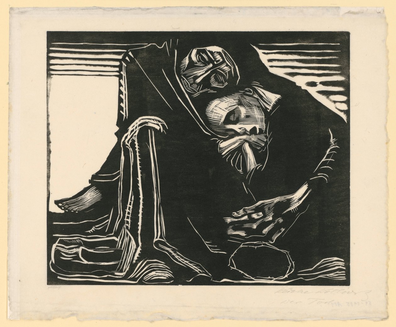 Kuolema nainen sylissään (3. ja lopullinen versio, 7. tila) tekijältä Käthe Kollwitz