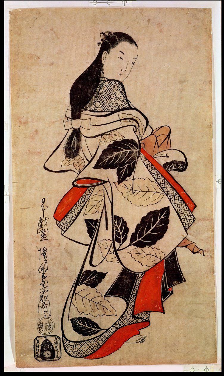 Pysyvä kurtisaani, pubi. 1710, (kakemono-e koko, käsinvärinen puupalikkaprintti) tekijältä Kaigetsudo Anchi