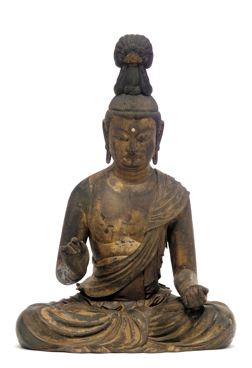 Bodhisattva, Kamakura-aika, 1200-luvun alku (puuta lakalla, kullalla, kuparilla ja kristallilla) tekijältä Kaikei