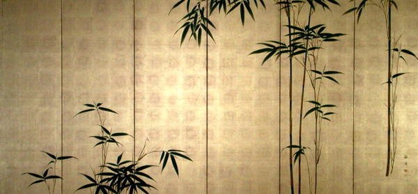 Young Bamboo, n. 1850 (värit kultalehdellä paperille kiinnitettynä) tekijältä Kaisen Oda