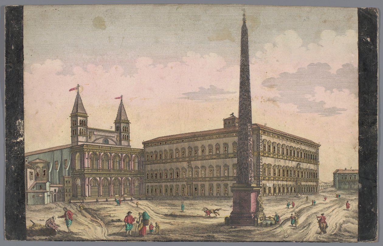 Näkymä Piazza di San Giovanni -aukiolle Lateranossa Roomassa Näkymä Place de St Lean de Lateranille (otsikko esineessä) tekijältä Kaiserlich Franziskische Akademie