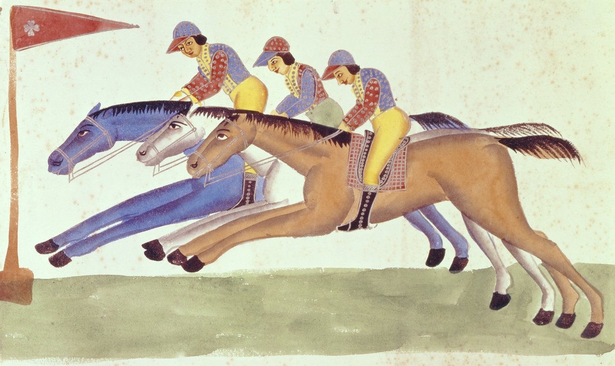 Hevoskilpailut Bengalissa, n. 1830 tekijältä Kalighat School
