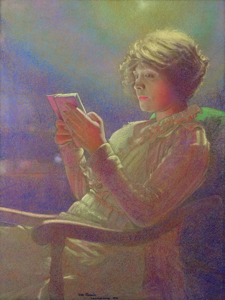 Nainen lukemassa, 1921 (pastelli paperille) tekijältä Kamir Kaufman