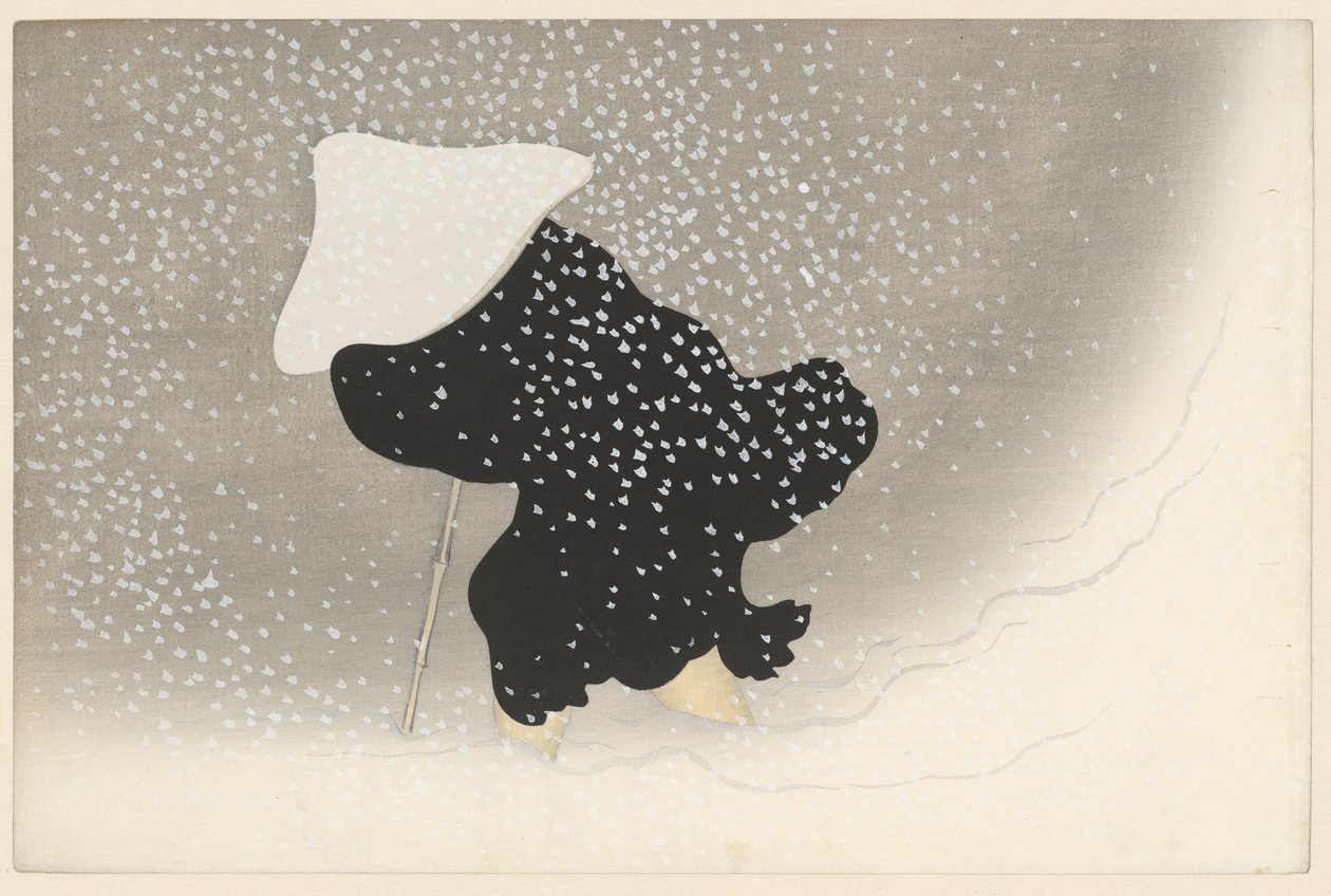 Pyörteilevä lumi, 1909 (puupainatus) tekijältä Kamisaka Sekka