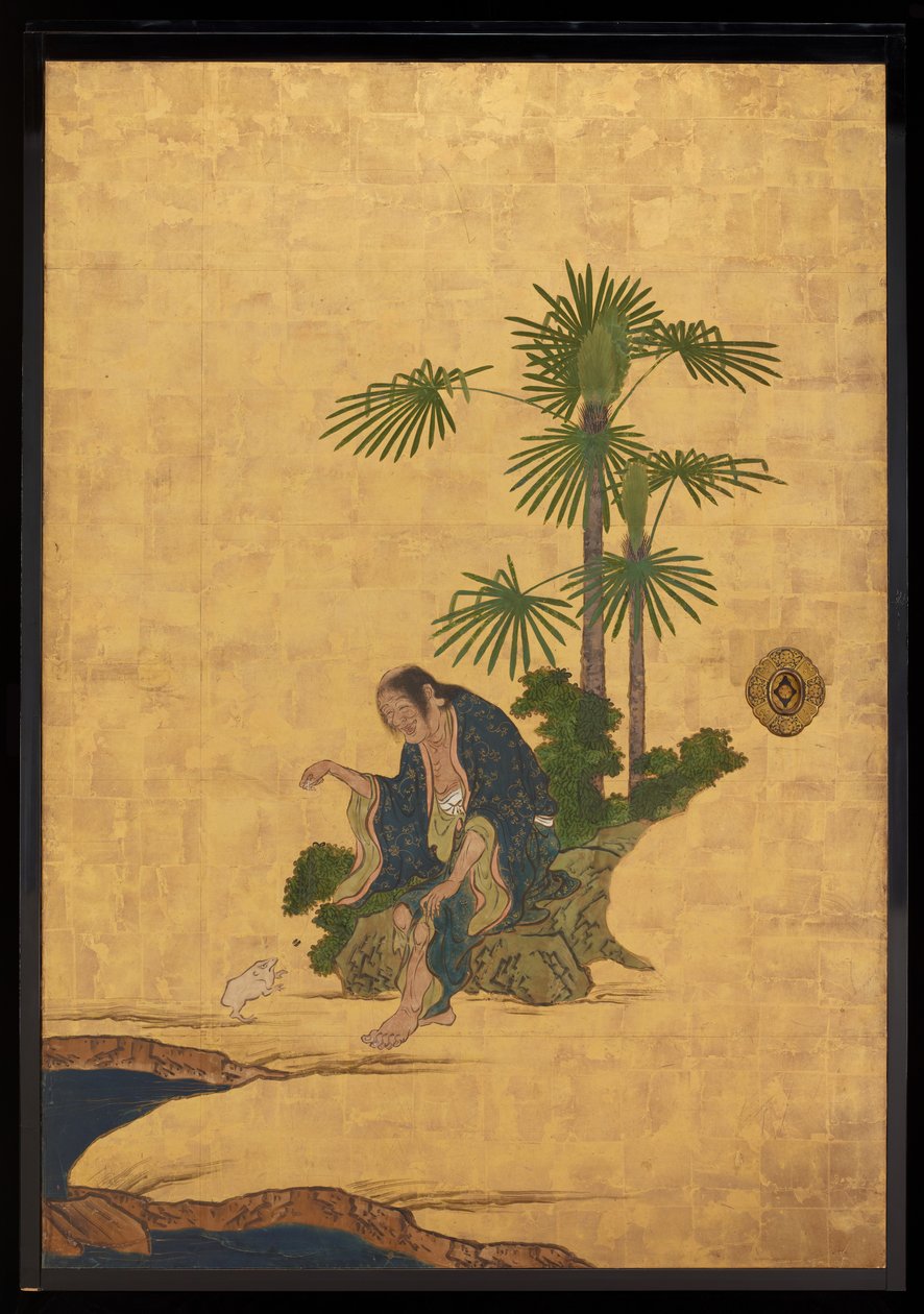 Taoist Immortals, n. 1647 (muste, värit ja kulta paperille) tekijältä Kano Sansetsu